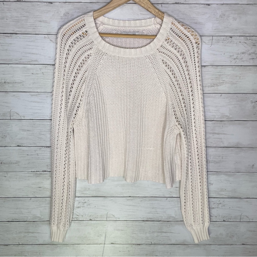 American Eagle AE Open Knit Crochet Cropped Oversized Sweater XS Cream White - Picture 2 of 5